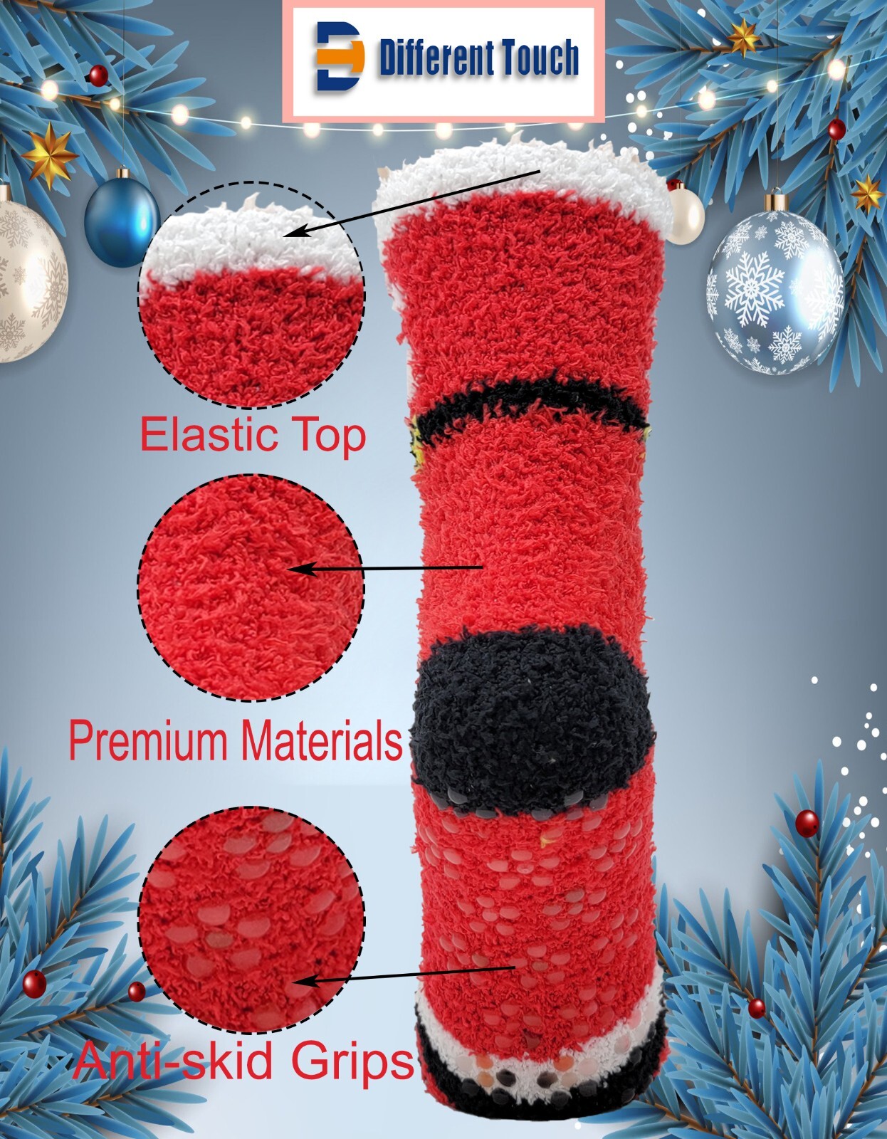 6 Pairs Non-slip Christmas X-Mass Hospital Socks Cozy Fuzzy Slipper Grip Socks