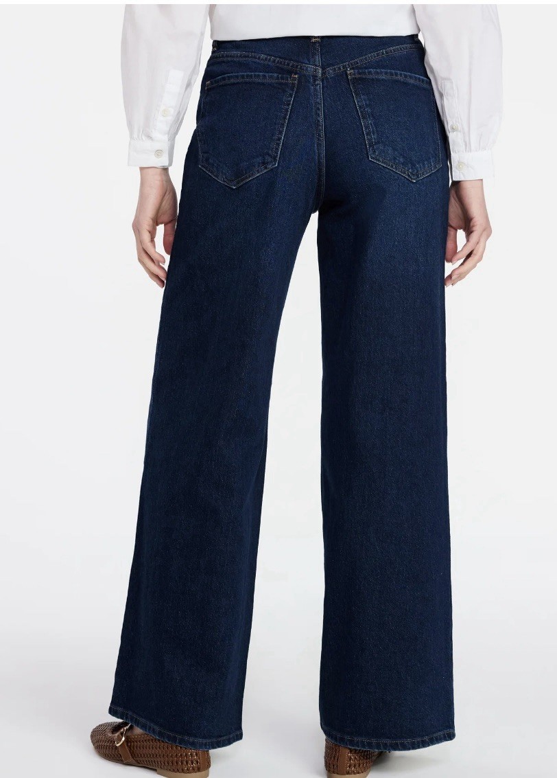 Time and Tru Women’s Dark Wash Wide-Leg Blue Denim Jeans 5-Pocket, High Rise, 16