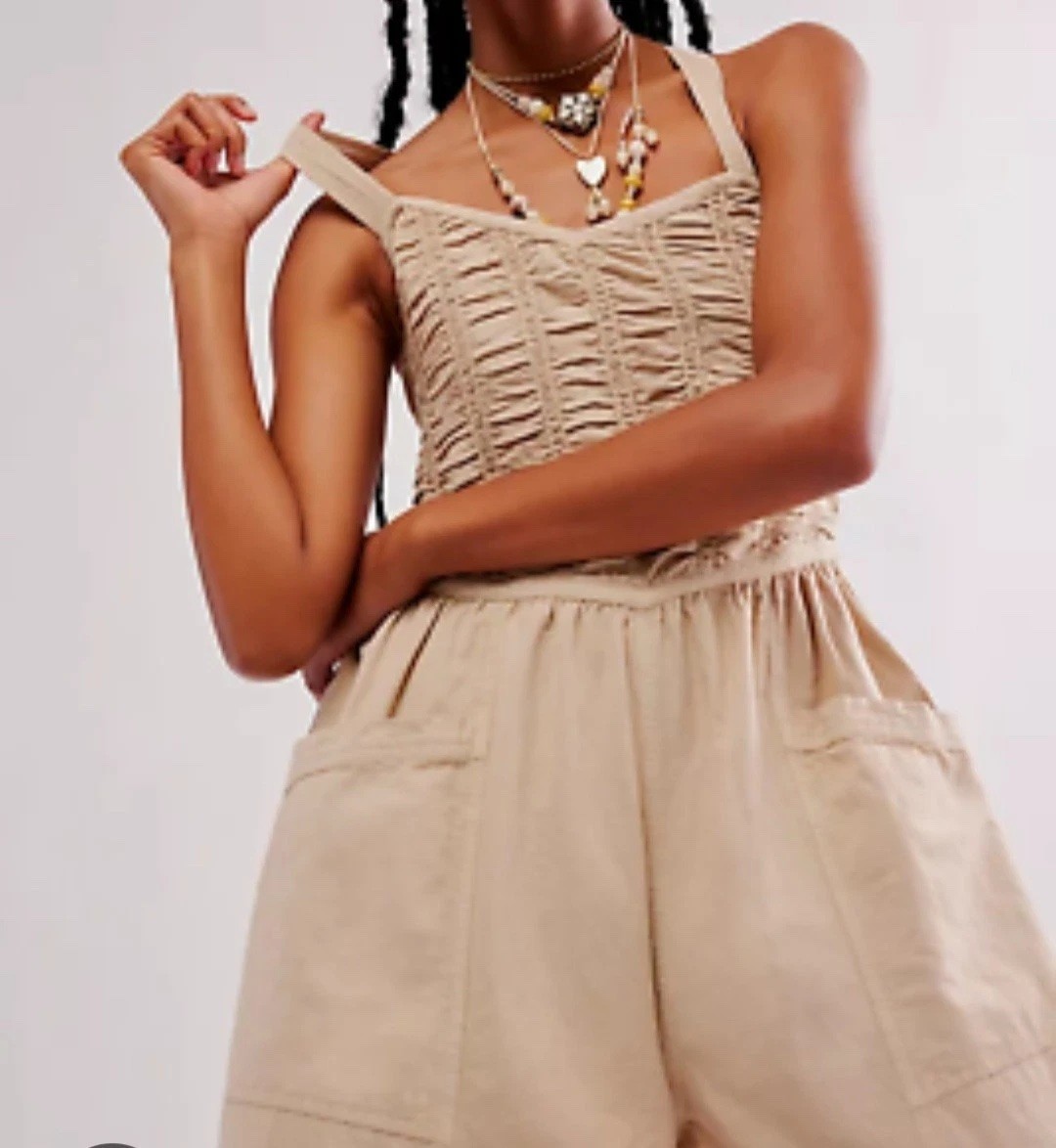 Free People Forever Always Cotton Wide Leg Jumpsuit in Beached Sand Size L