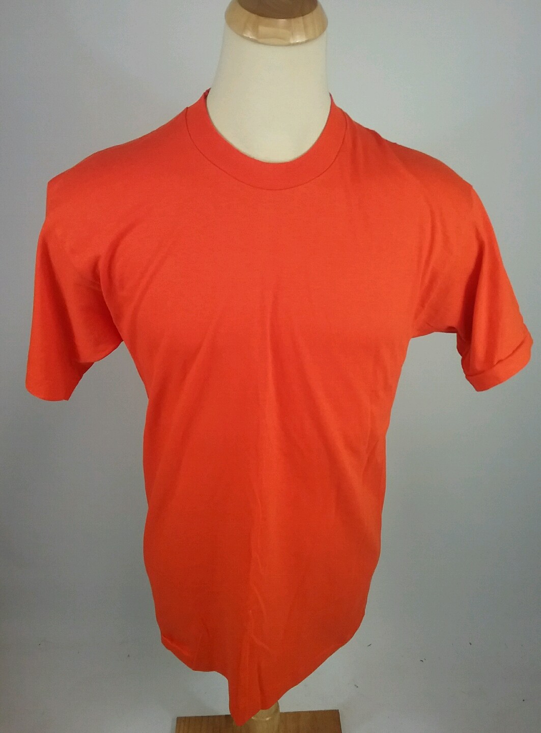 New Deadstock Vtg Blank orange 80s 90s Fruit of the Loom T Shirt L motorcycle