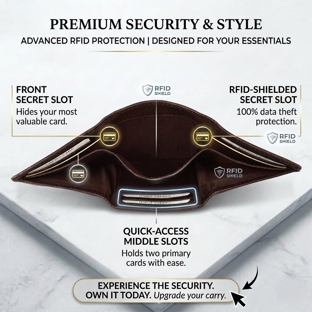 Leather Slim Everyday Trifold Wallet with ID Window and Multiple Card Slots |…