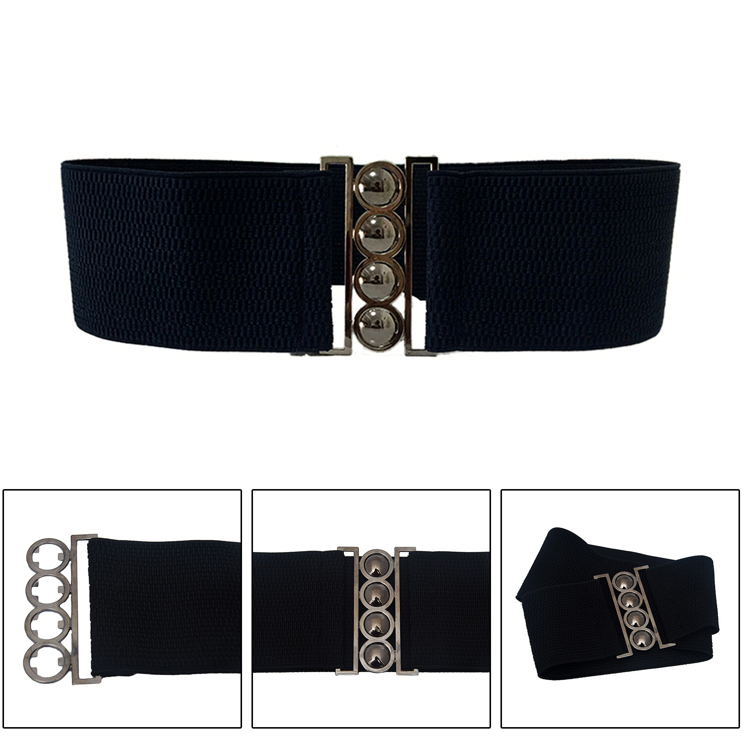 Womens Fashion Elastic Cinch Belt 3″ Wide Stretch Waist Band Clasp Buckle
