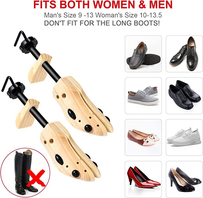 One Pair 2-way Wooden Adjustable Shoe Stretcher for Men Women Size 9-13 US New