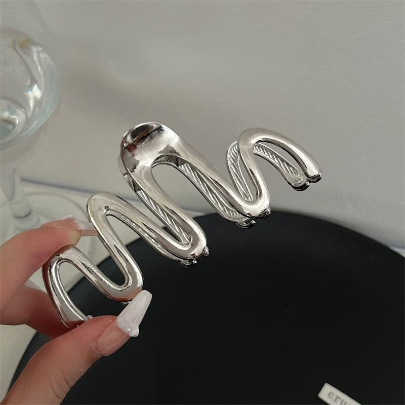 1Pcs Metal Sliver Irregular Wave Hair Claw Clips Thick Long Hair Styling