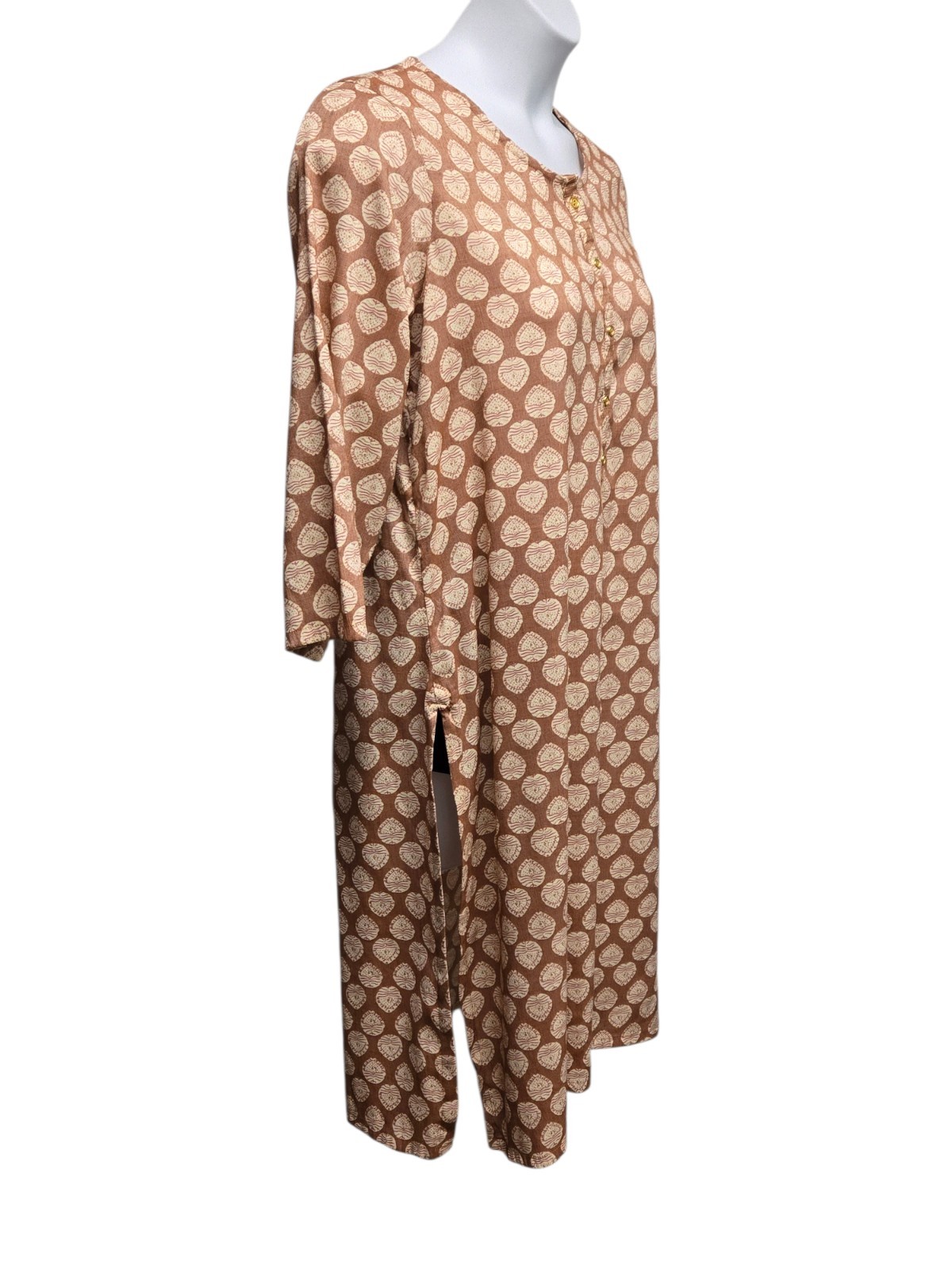 Fusion Kurta Womens Size XXL Brown Cream Printed Long Sleeve Pullover