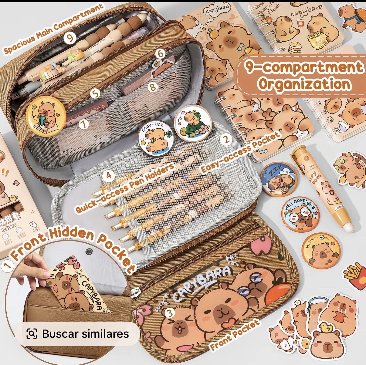 Capybara Backpack for School Girls, 28PCS Capybara Toddler School Supplies Stati
