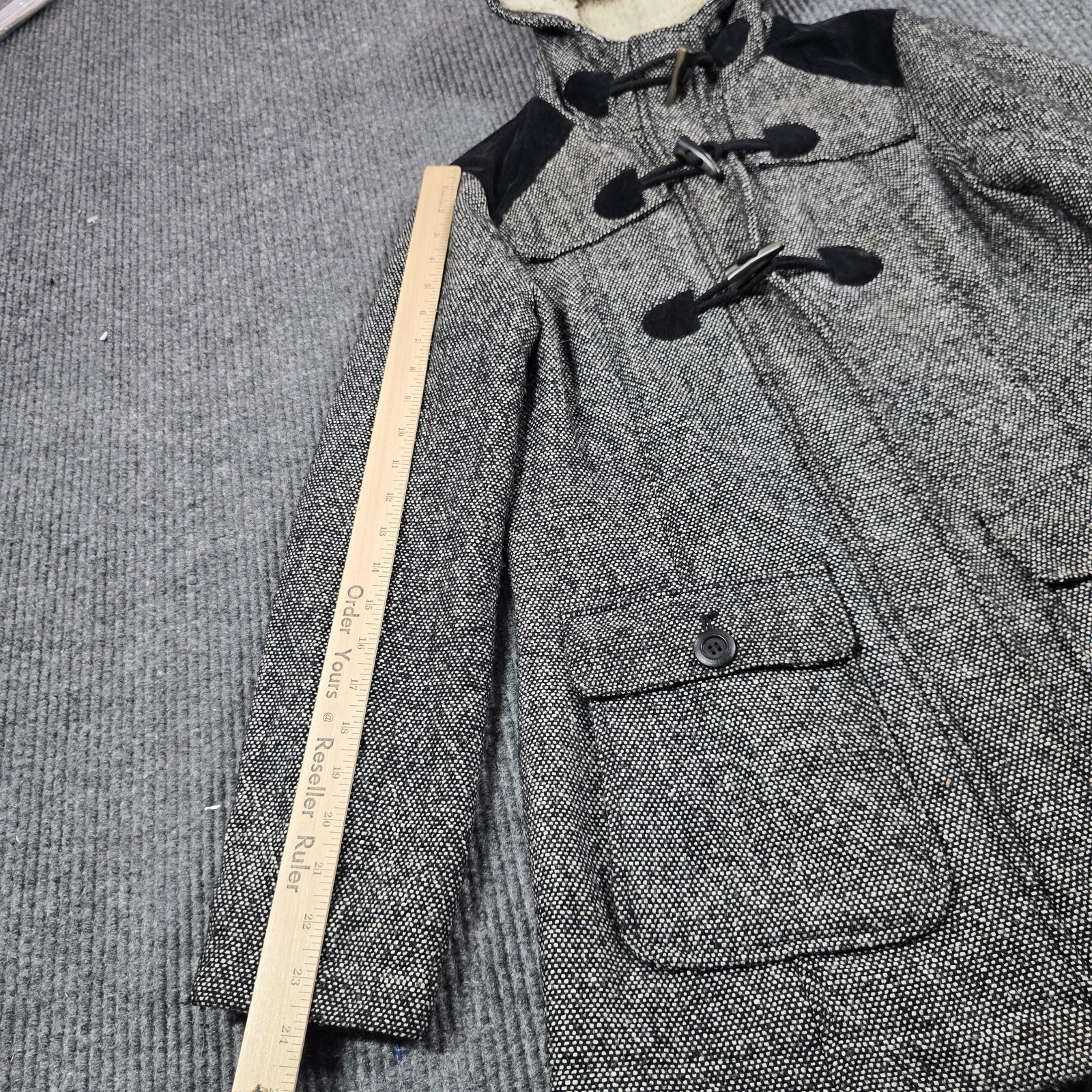 PrAna Coat Womens Small Gray Tweed Hooded Toggle Parka Lined Insulated Pockets