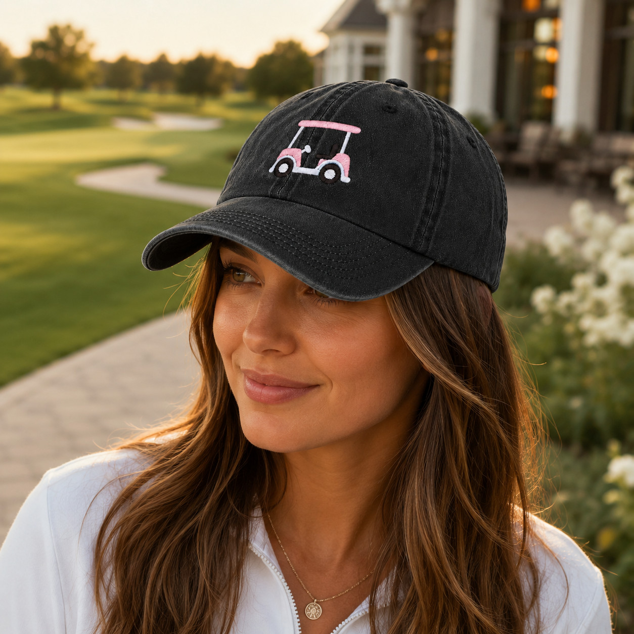 Embroidered Golf Cart Baseball Hat, Country Club Sporty Dad Cap