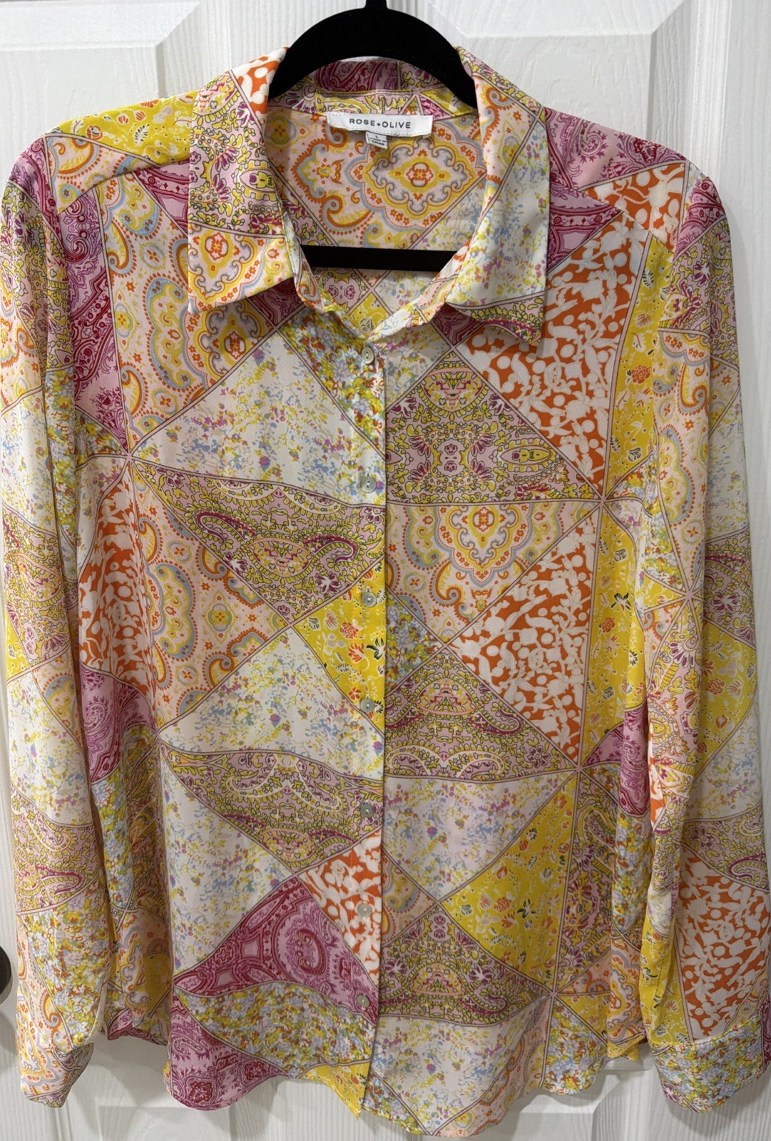 Rose + Olive Top L Pink,Yellow,Orange,Blue, Cream. Long Sleeve Roomy Back Pleat