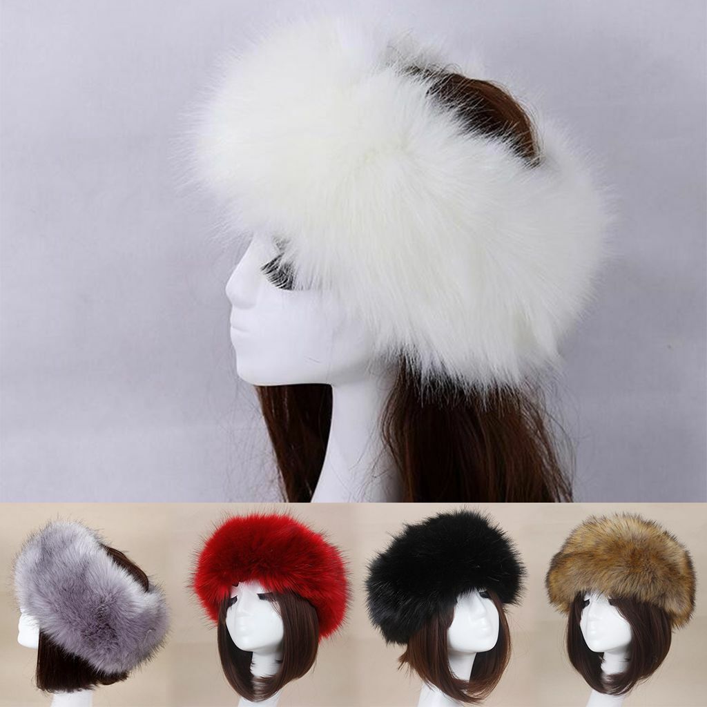 Women Russian Faux Fox Fur Hat Headband Fluffy Winter Earwarmer Ski Outdoor Cap