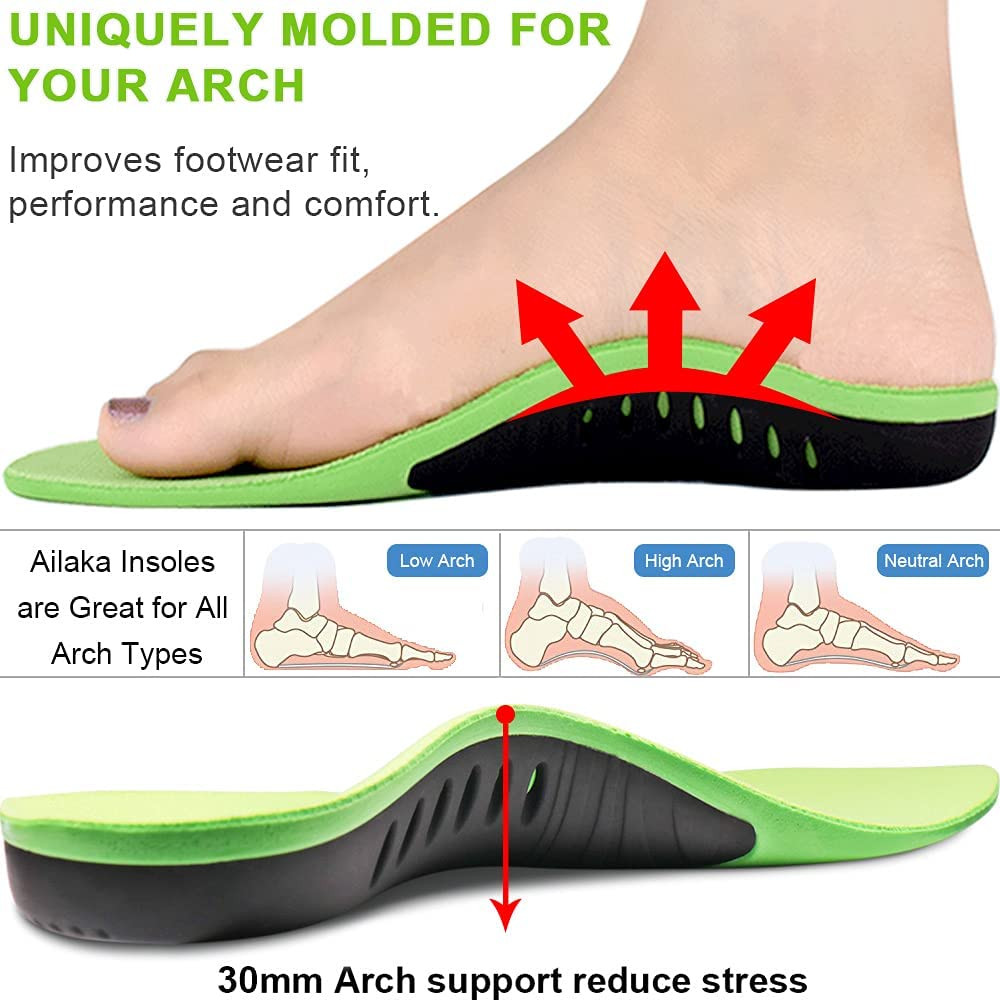 Orthopedic Insoles Shoe Inserts Flat Feet High Arch Support Women Men Foot Pain