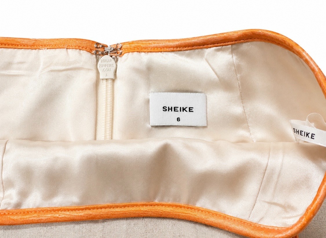 NEW Sheike Linen Blend Midi Skirt Natural Beige & Orange Trim Front Split Size 6