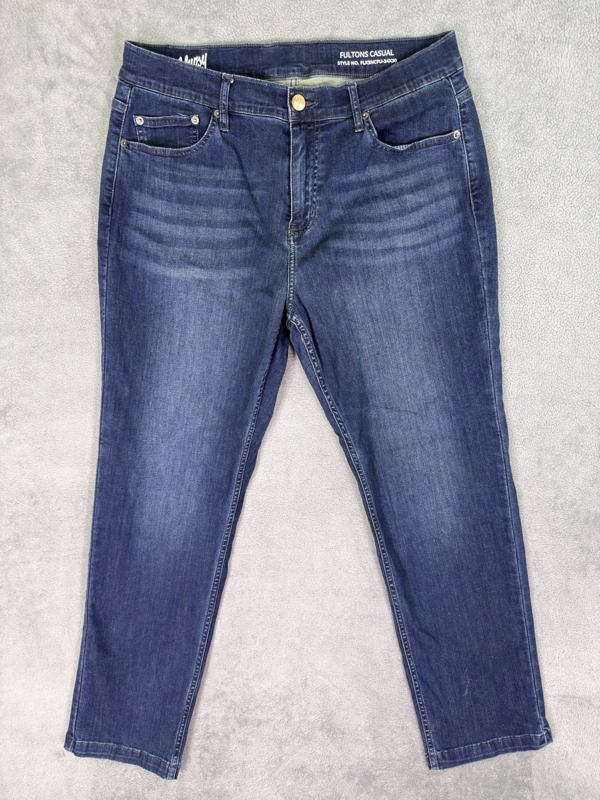 Mugsy Jeans Mens 34×30 Blue Straight Slim Dark Wash Fultons Casual Stretch