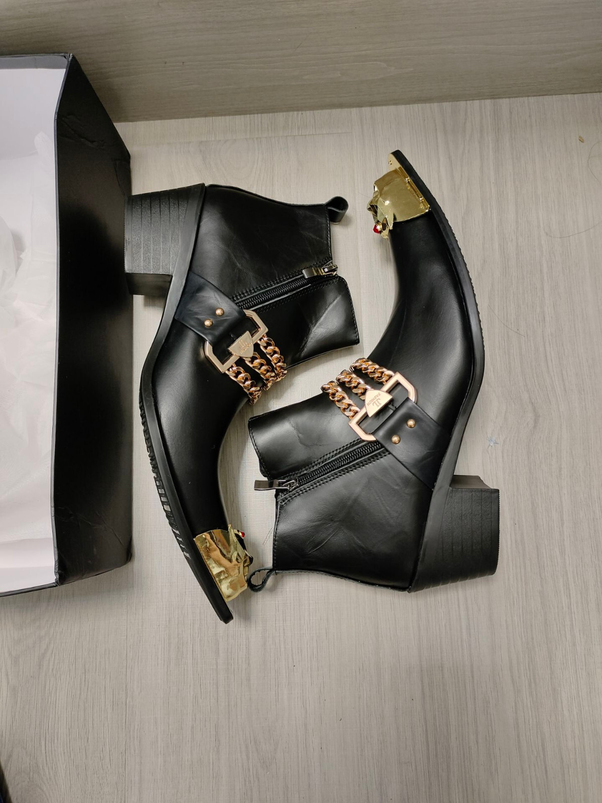 Mens Leather Ankle Boots Pointed Toe Chain Decor Nightclub Party Casual Shoes SZ
