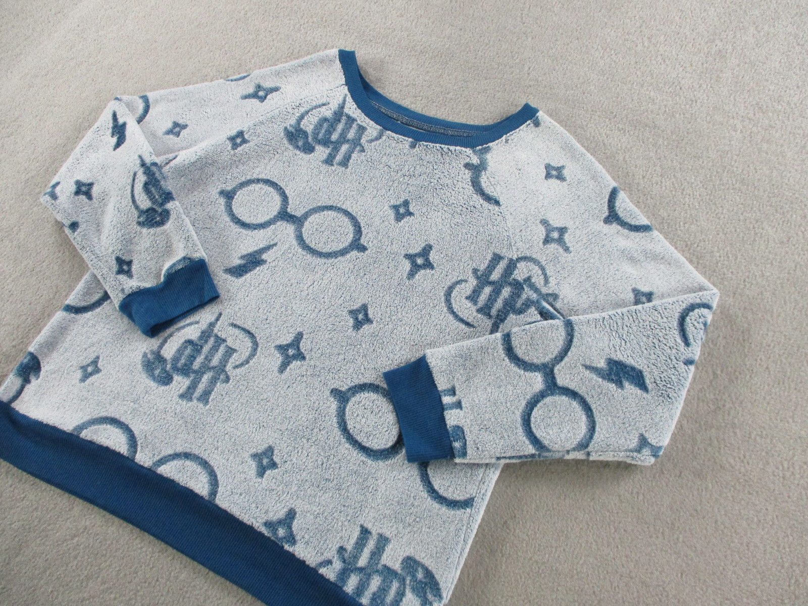 Harry Potter Sweater Womens Medium Blue Fleece Sweatshirt Soft Cozy Lounge Wear