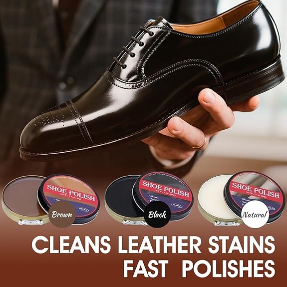 Leather Shoe Shine Kit 15pcs TUXIYA Travel Polish Kit Brown Black