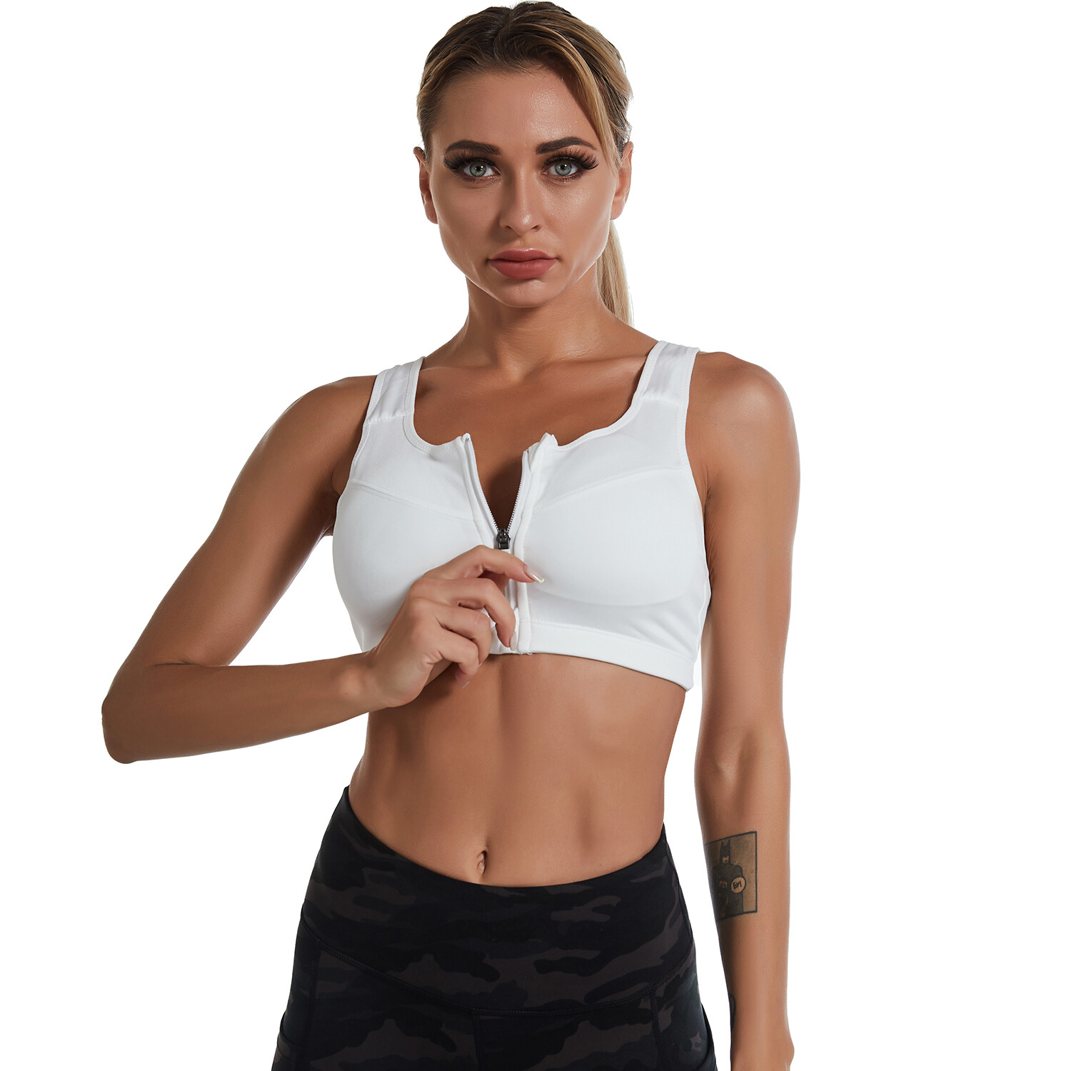 Women’s High Support Push Up Zip Front Close Padded Sports Bra Workout Plus Size