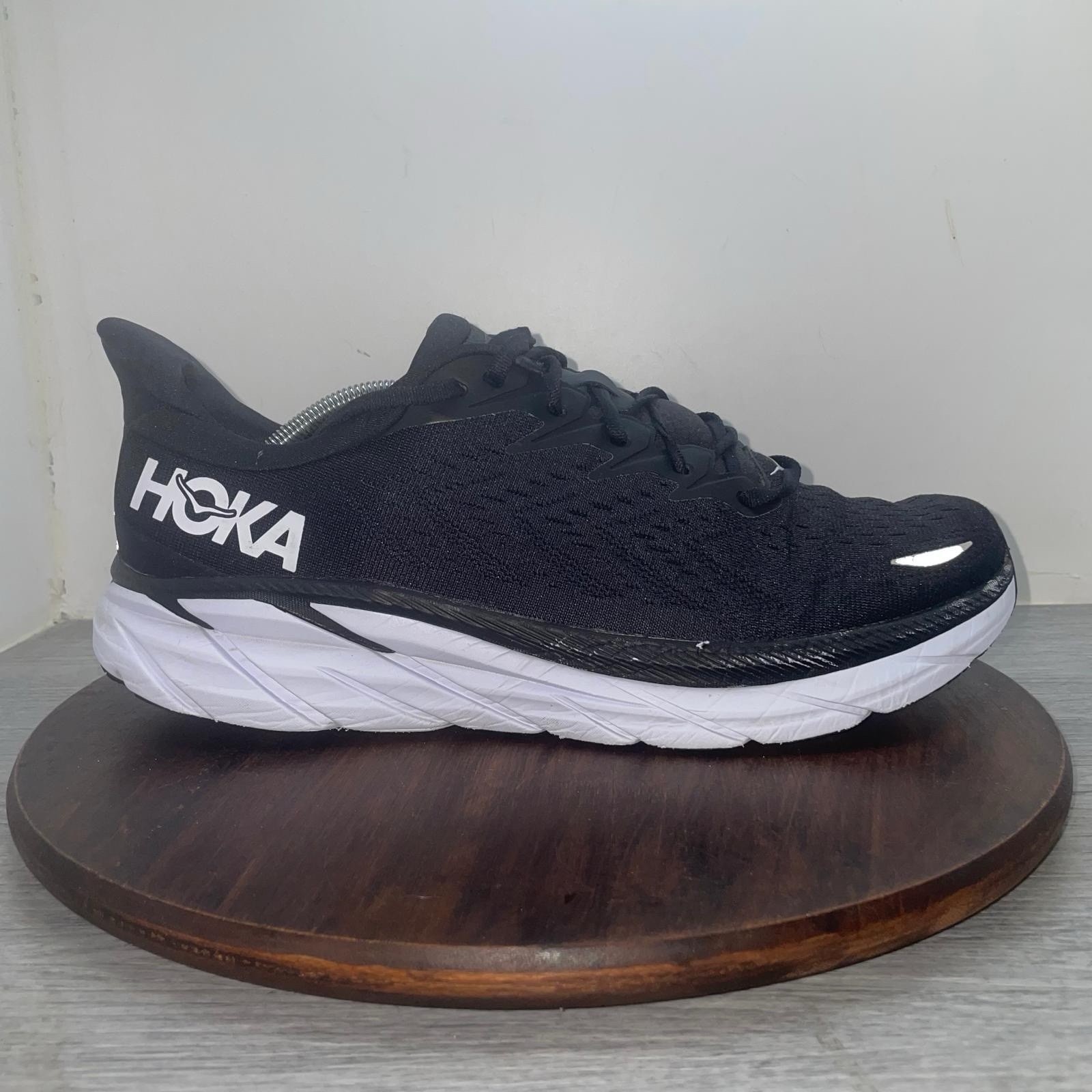 Hoka One One Clifton 8 Men’s 12.5 Black White Athletic Running Shoes Sneakers