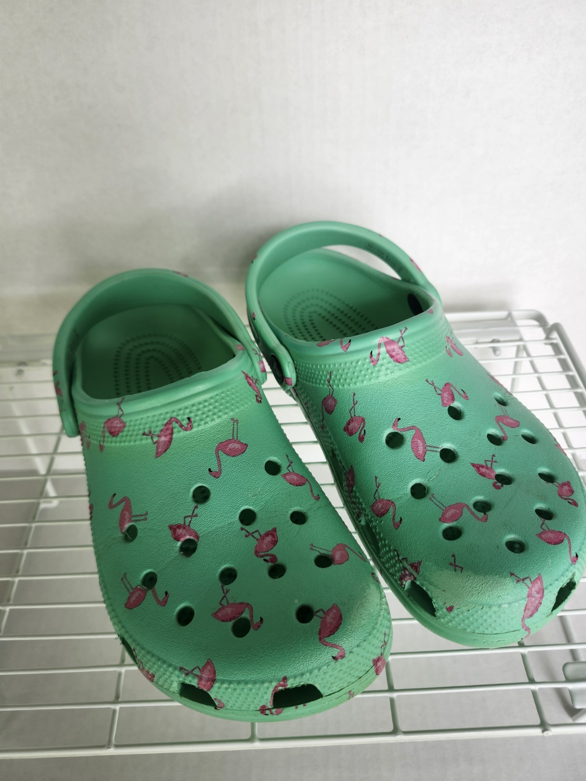 Crocs Classic Clogs Green Blue With Pink Flamingos Size W8 M6