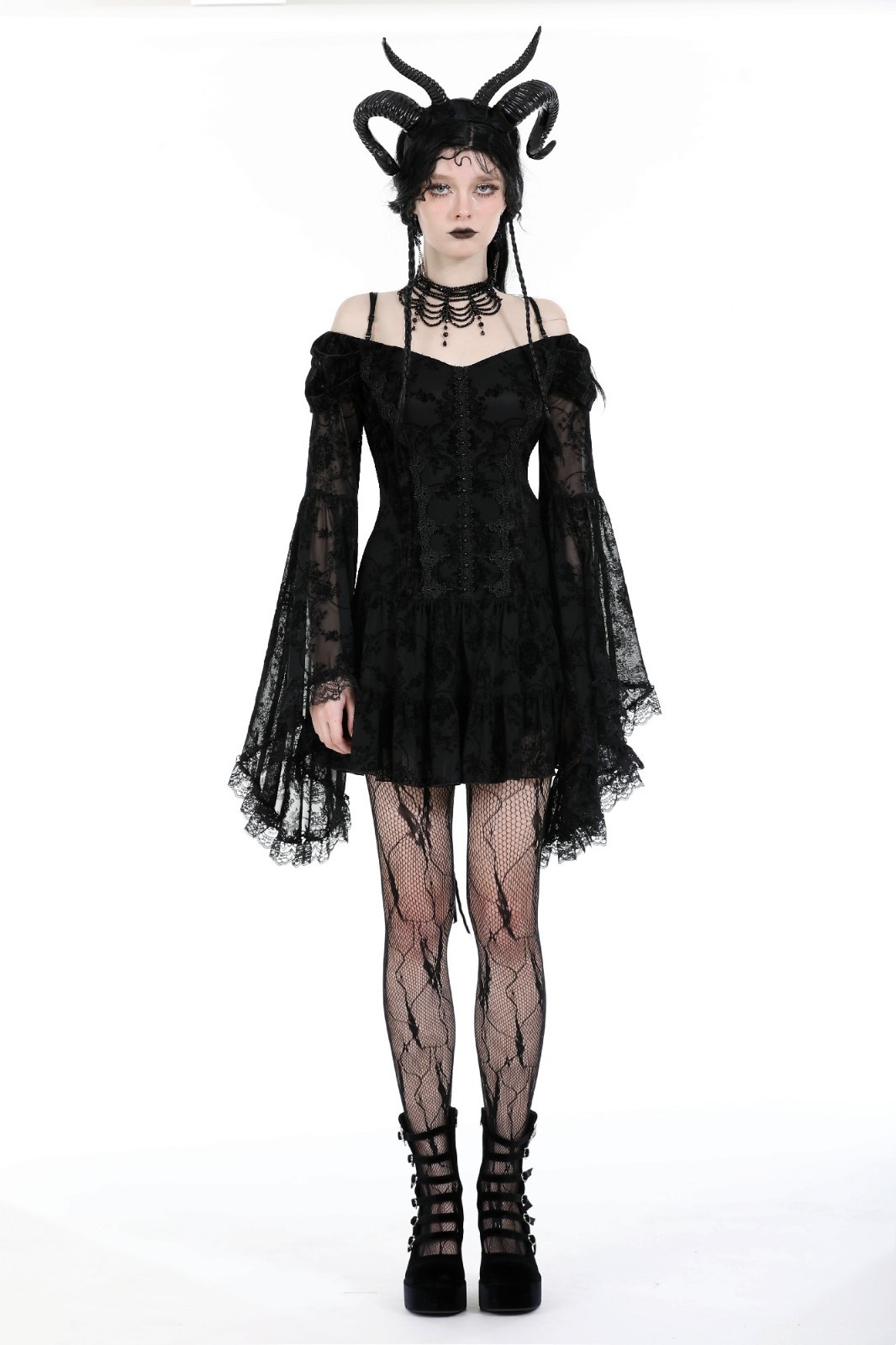 Dark In Love Gothic Victorian Dark Fairycore Black Rose Fairy Lace Mini Dress L