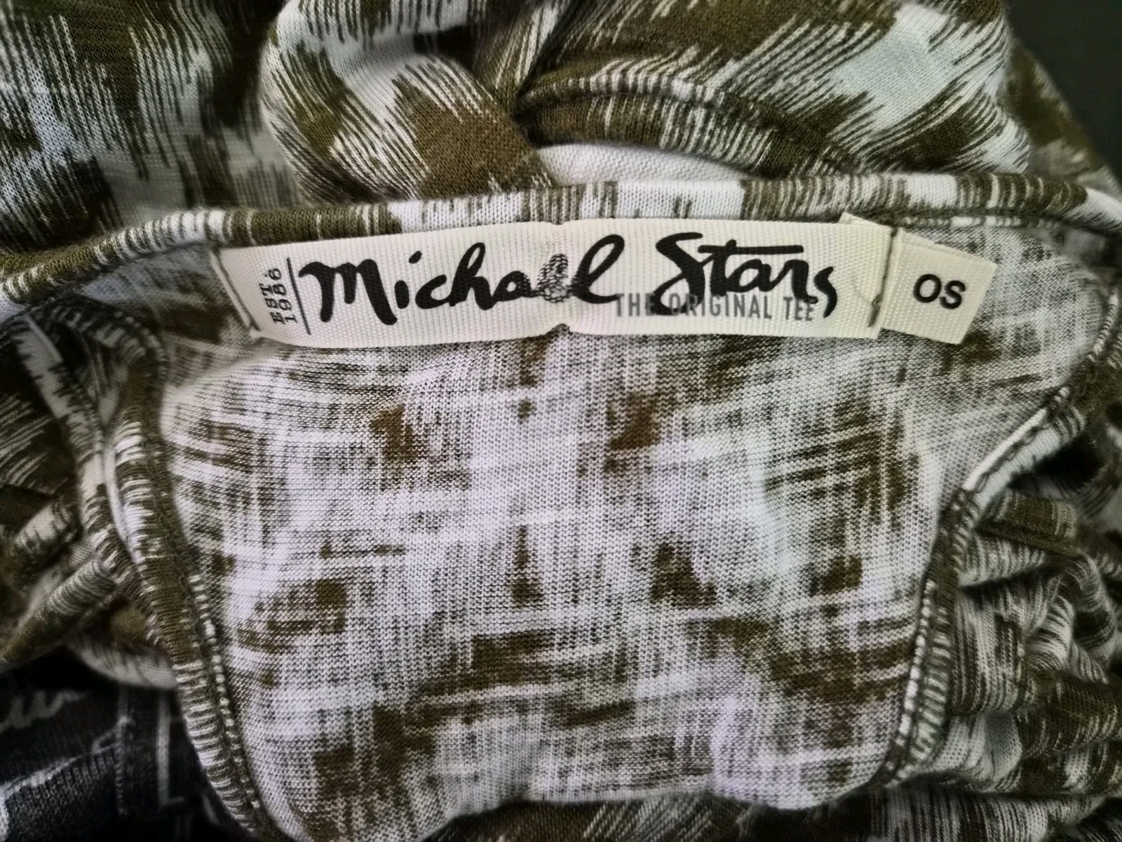 Michael Stars Maxi Dress Ikat Olive Green Racerback Sleeveless Stretch OS