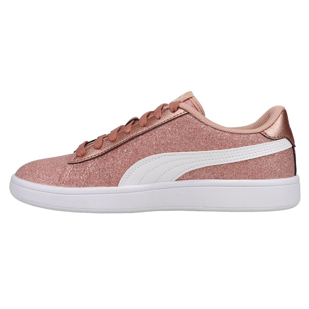 PUMA Smash V2 Glitz Glam Metallic Lace Up Youth Girls Pink Sneakers Casual Shoe
