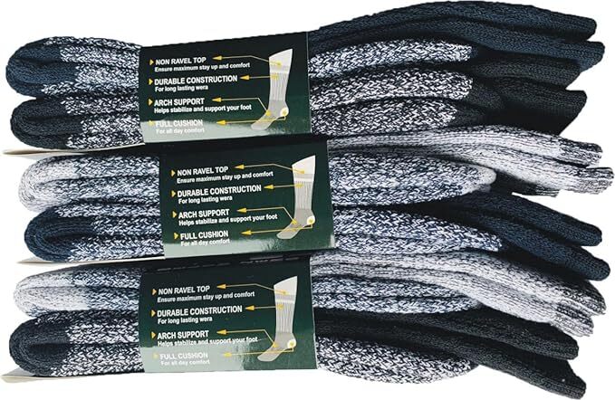 6 Pairs Men Merino Wool Socks Thermal Socks Insulated Cold Weather Winter Socks