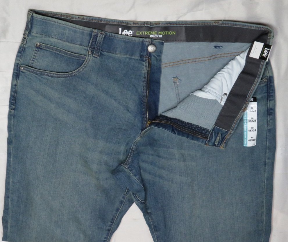 LEE MEGA BLUE JEANS 48×28 ATHLETIC TAPERED STRETCH BIG & TALL DENIM NWT NEW