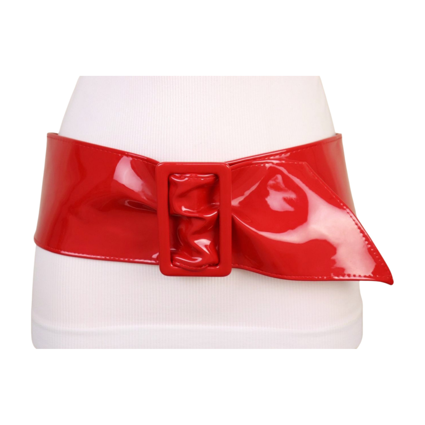 Women Red Faux Patent Leather Wide Premium Fashion Cool Belt Big Buckles Fit S M