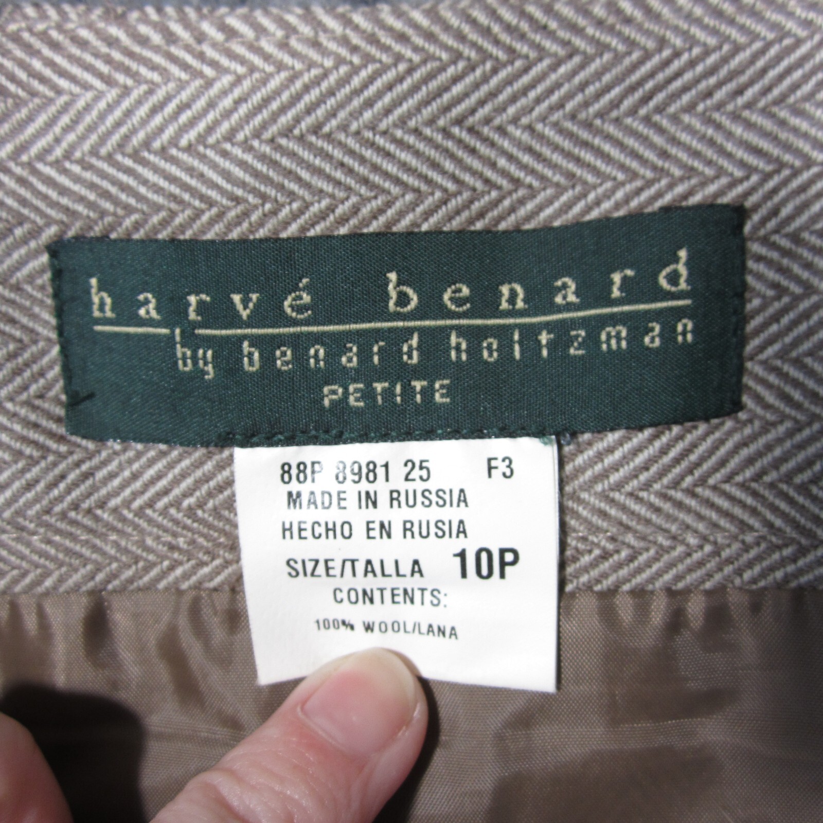 Harve Benard Wool Herringbone Skirt 10P Tan Back Vent Lined Old Money Academia