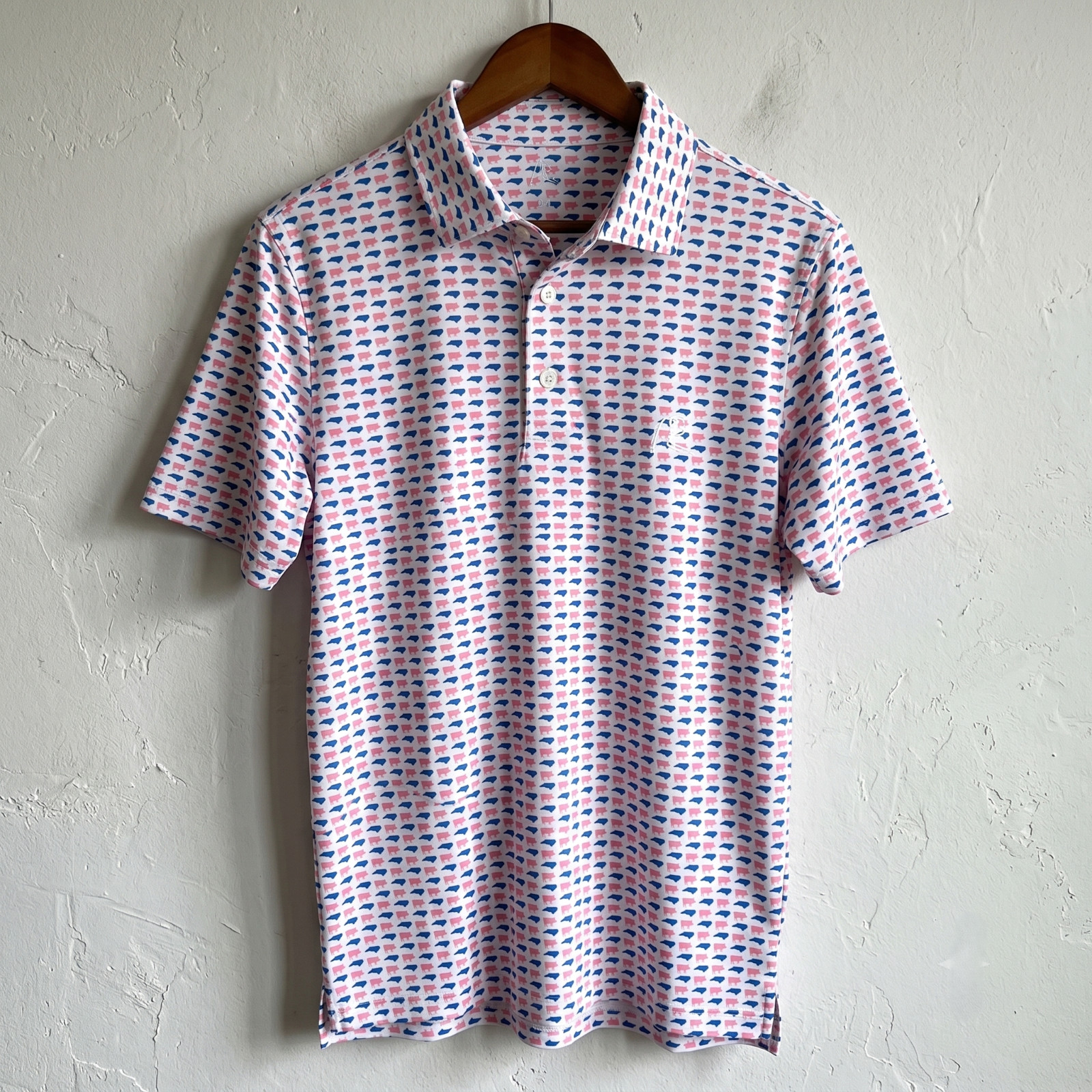 🔥 New Release! Rhoback NC BBQ Polo Performance Tech White State Pig Print