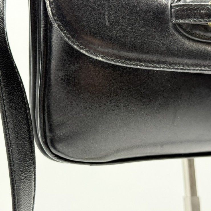 CELINE (Celine) Carriage Hardware Vintage Shoulder Bag Leather Black Gold Hardwa