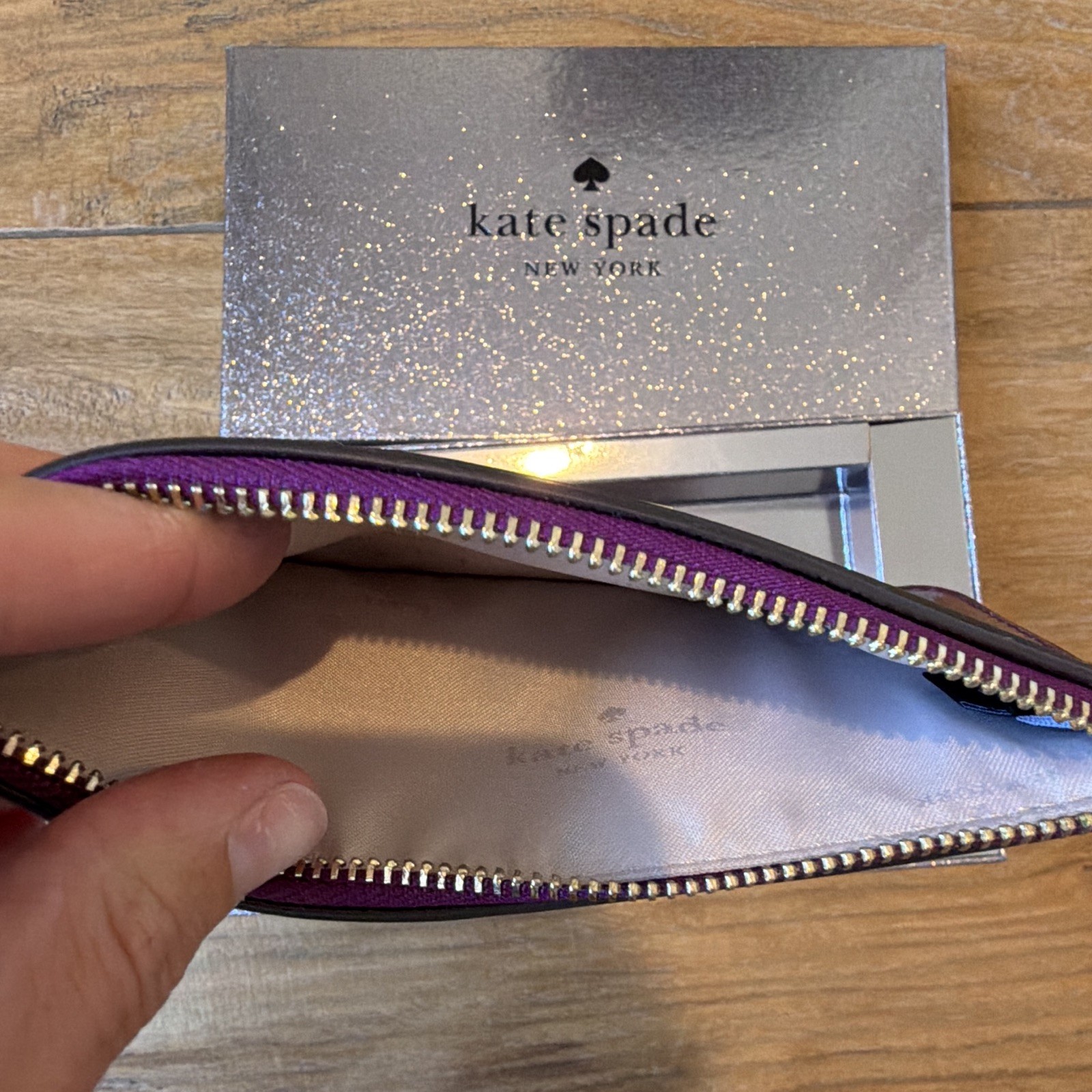 kate spade new york Dark Raspberry Slim Card Holder Card Wallet, Zip, Logo