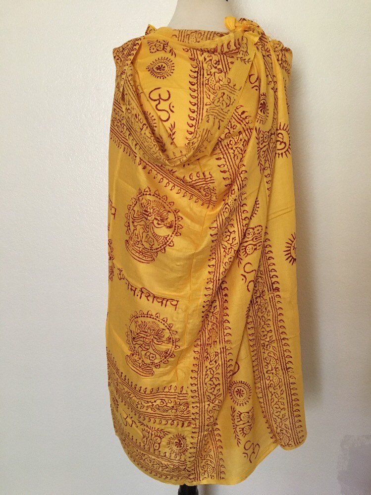 Om Yoga Cotton Shawl Hippie Boho Yellow Meditation Prayer Scarf Nepal Handmade