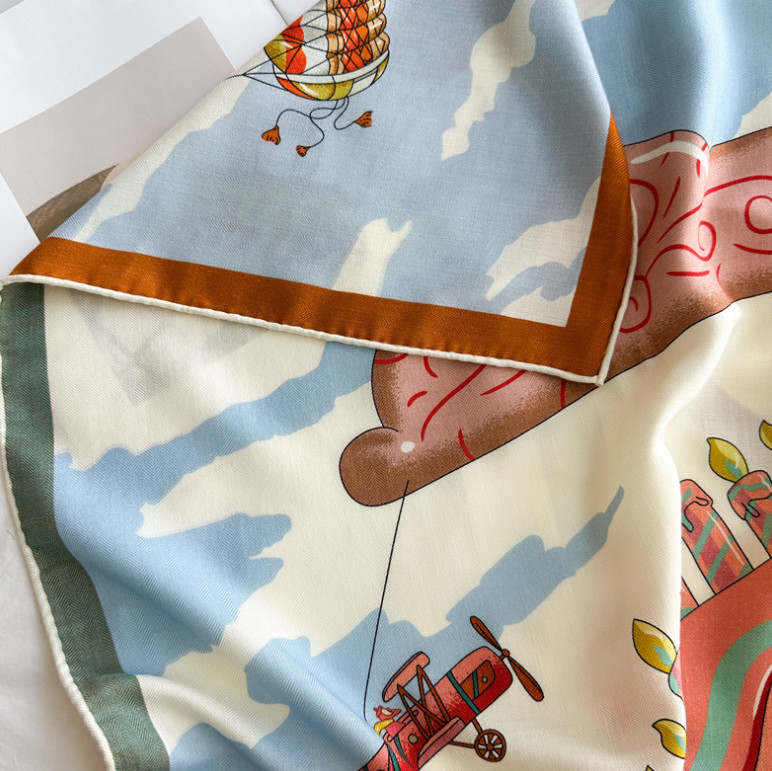 70% Cashmere 30% Silk Wrap Scarf Horse Print Double Face Print Shawl 135X135cm