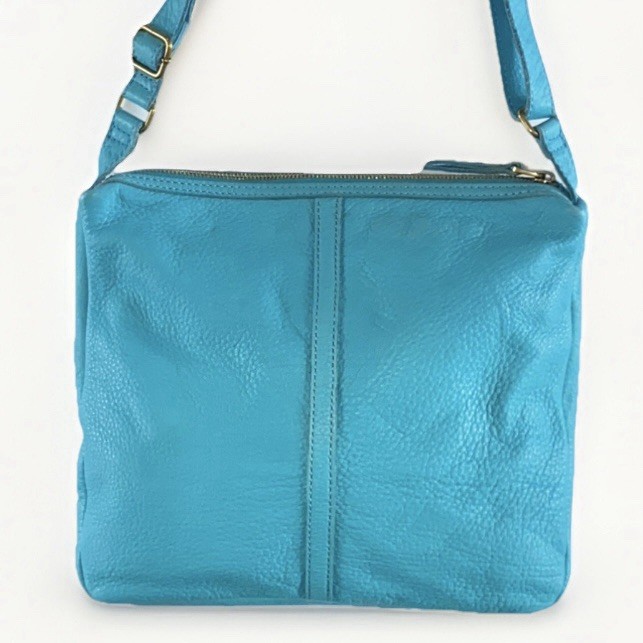 Fossil Teal Tidal Blue Erin Pebble Leather Crossbody Messenger Bag Purse