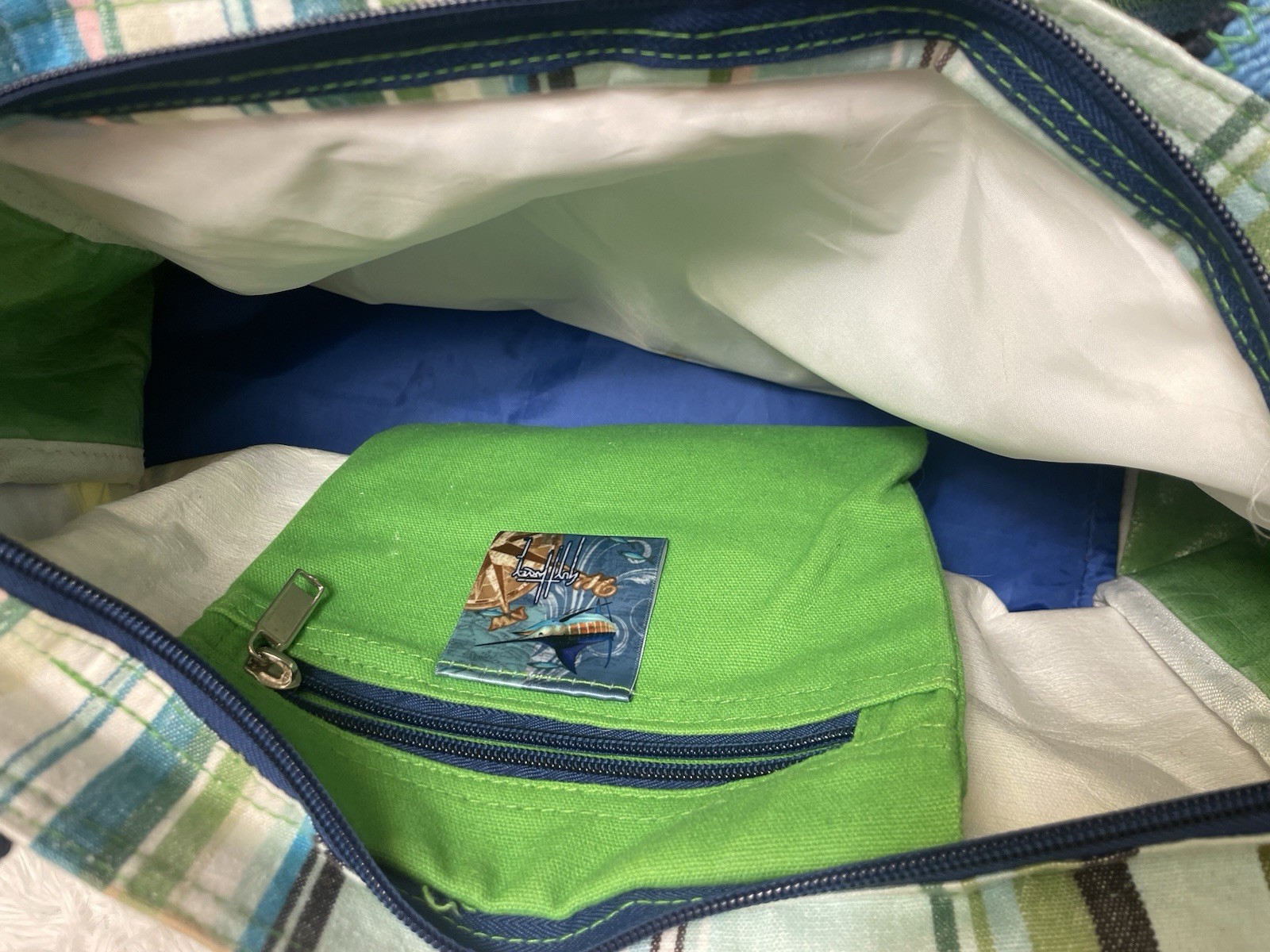 Guy Harvey Graphic Dolphin Blue Green Medium Tote Bag Vacation Resort