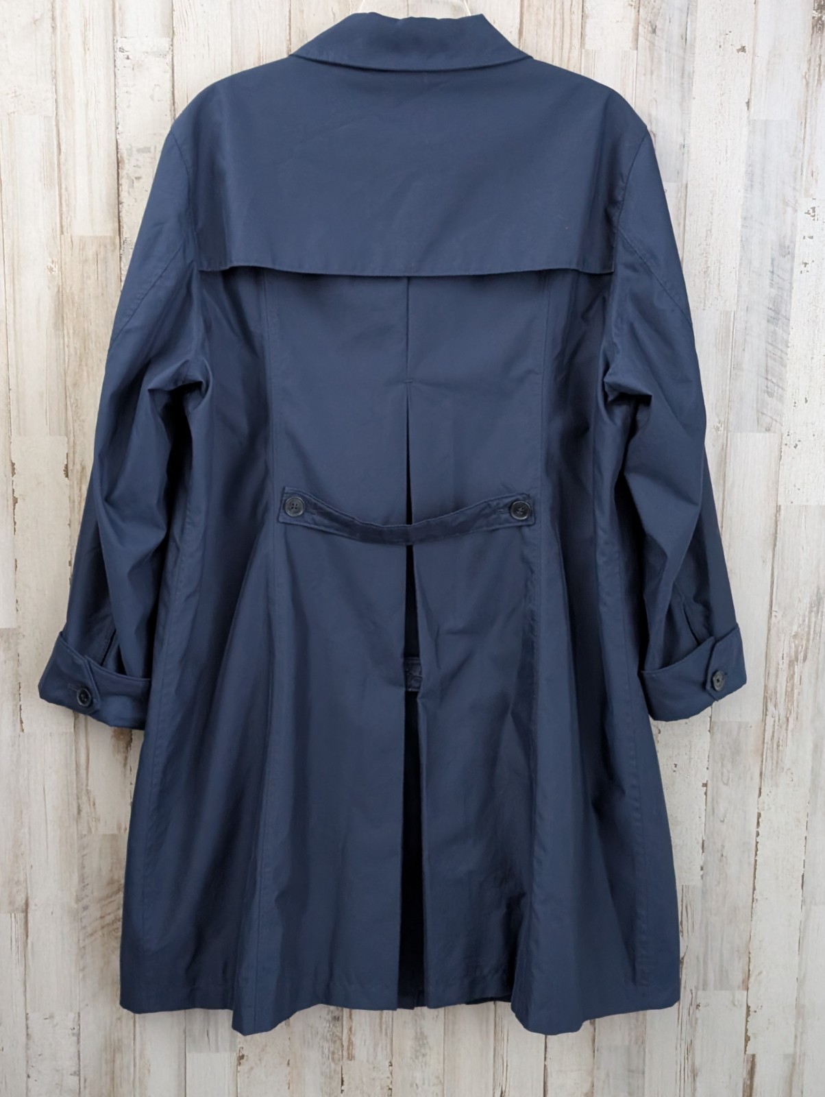 Lands End Long Rain Trench Overcoat Womans L Navy Blue Lined Pockets All Seasons