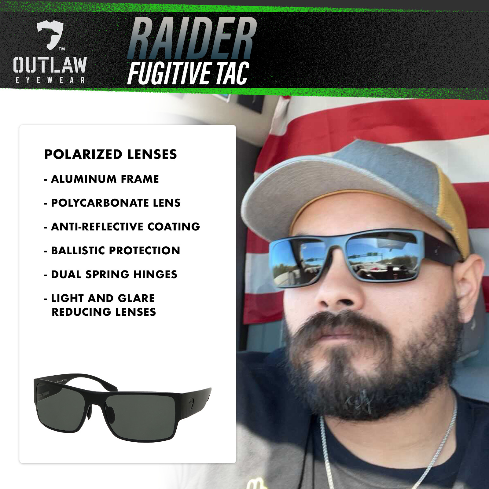 OutLaw Eyewear Raider TAC Polarized Tactical Sunglasses for Men & Women