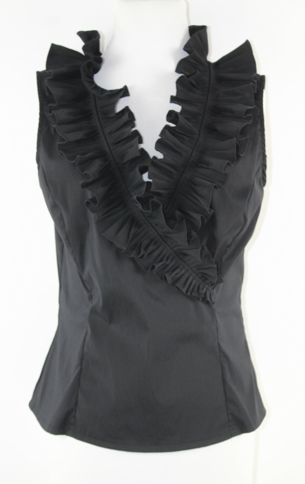 Cartise Sz 8 Black Ruffle Faux Wrap Fitted Nylon Polyester Spandex Top