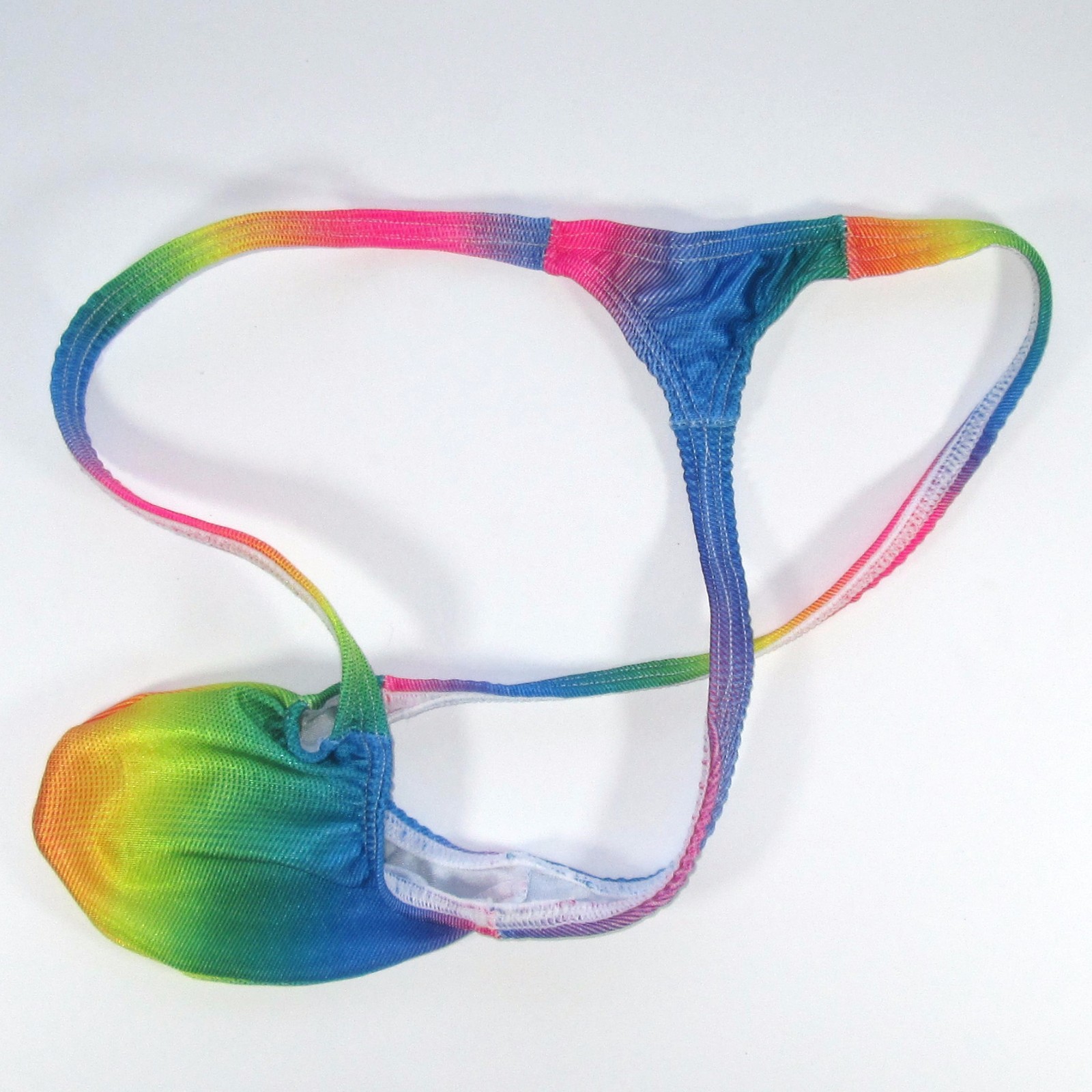 K403 P String Thong Grape Smugglers Contoured Pouch Rainbow Prints Swim fabric