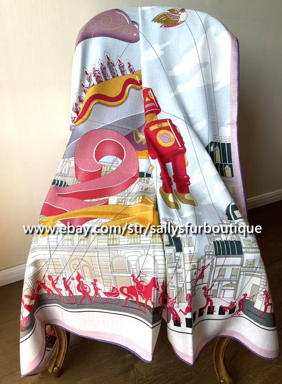 Boutique 70% Cashmere 30% Silk Wrap Scarf Parade Print 2 Face Shawl 53″