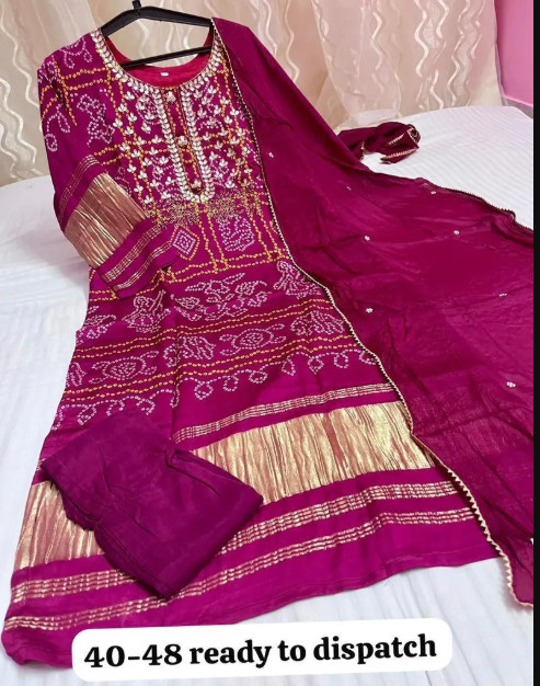 Premium Pure Gajji silk kurti with inner attached with Pure chinon silk Dupatta