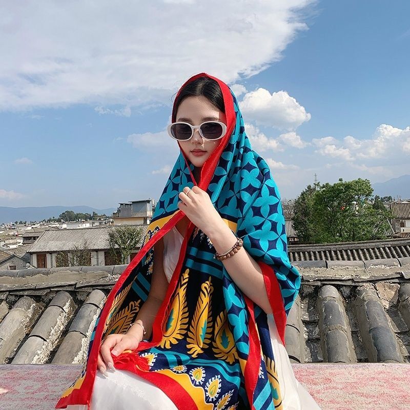 Ethnic Style Scarf Shawl Long Wrap Sunscreen Beach Travel Veil for Women