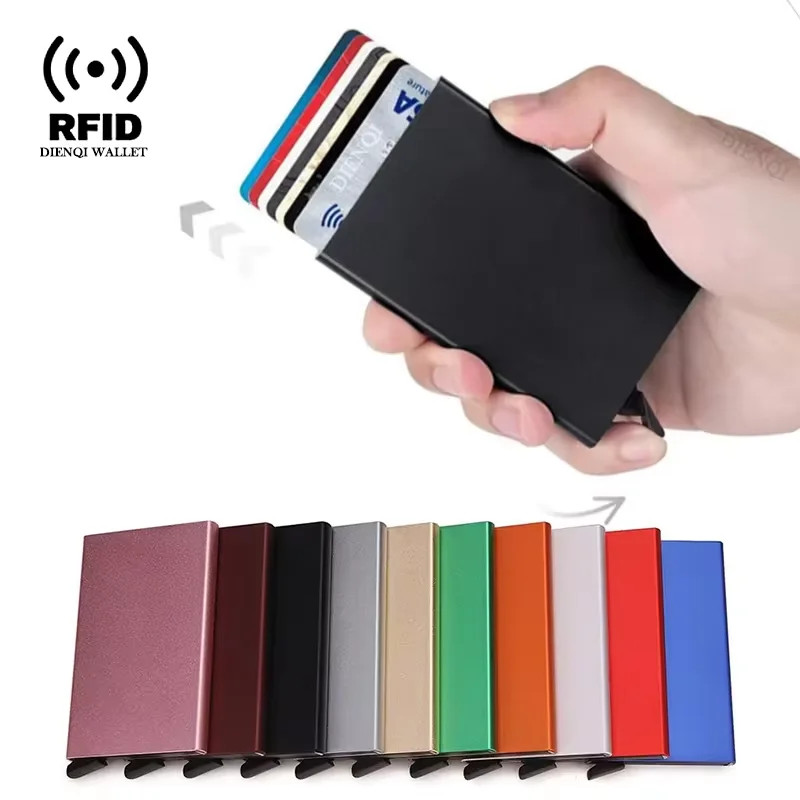 RFID Blocking Minimalist Pop-Up Slim Metal Credit Card Holder Wallet