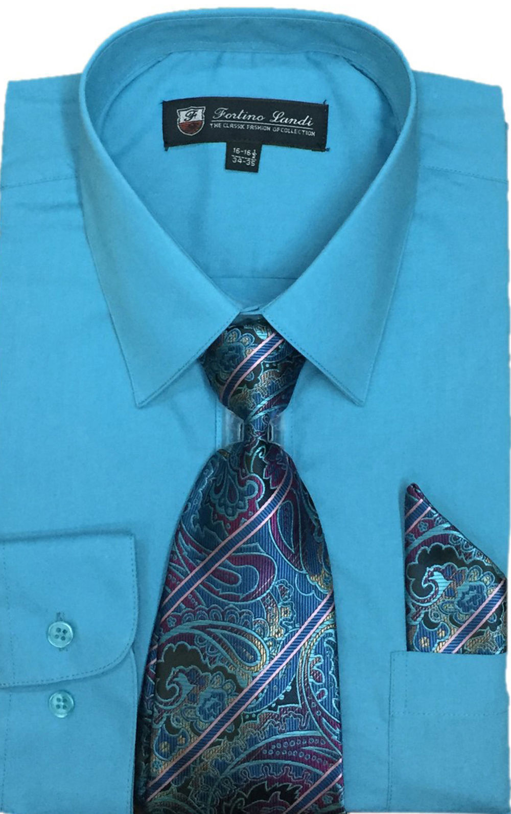 Men’s Cotton Blend Dress Shirt with Tie and Handkerchief in 22 different colors