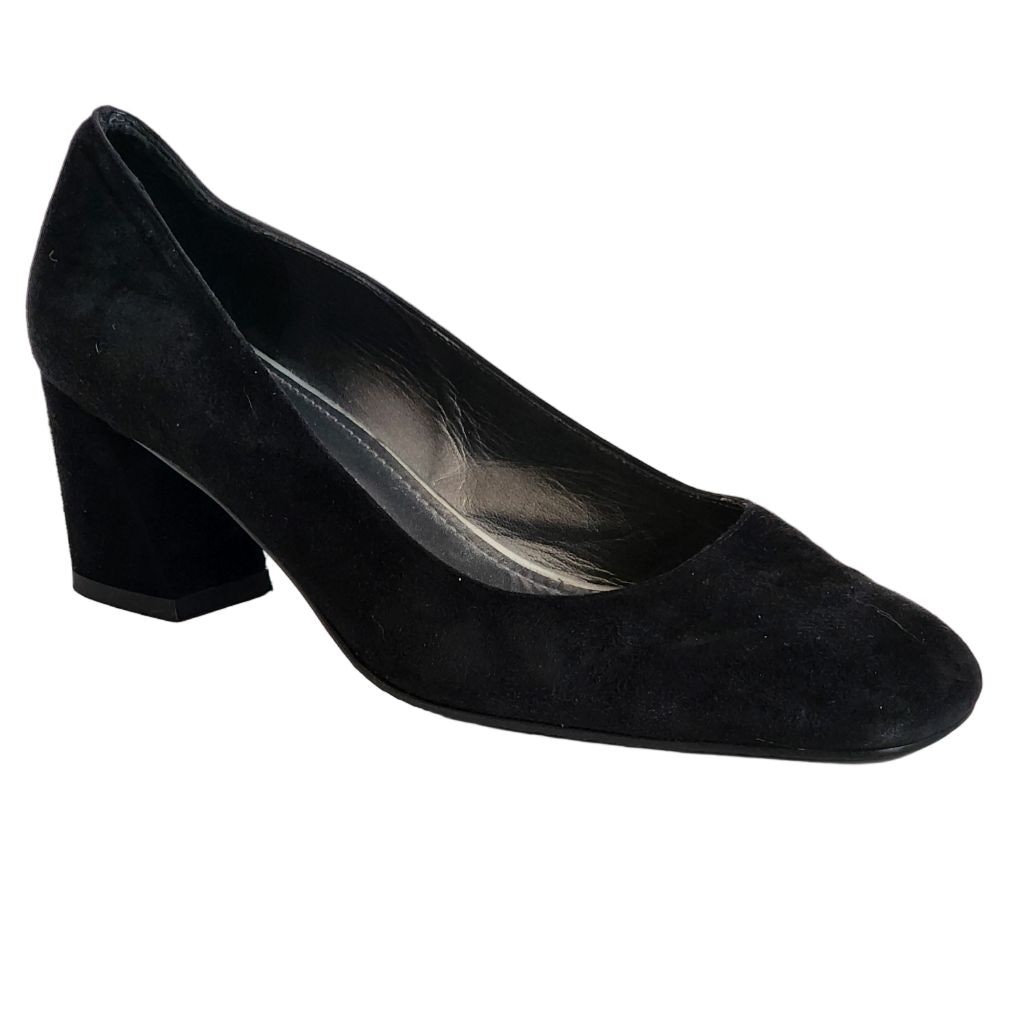 STUART WEITZMAN Mary Black Square Toe Suede Block Heel Pumps Size 10