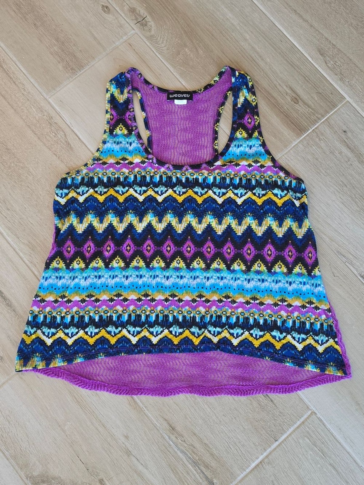 Weavers Purple Multicolor Geometric Mesh Racerback Tank Size XXL