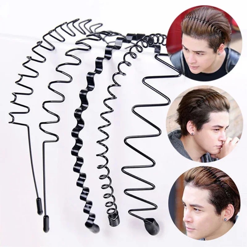 6Pcs Metal Hair Headband Wave Style Hoop Band Comb Sports Hairband Men Women