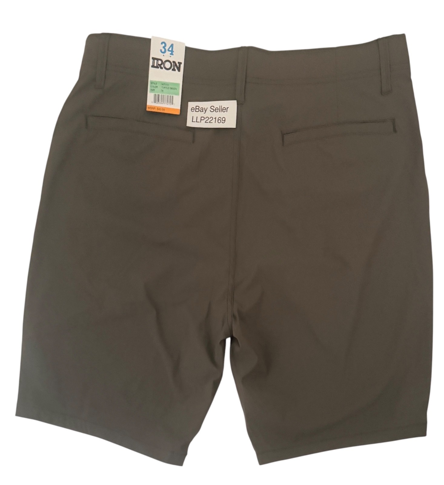 IRON CO Men’s Stretch Nylon Tech Fabric Shorts SIZE 34 Flex Waist TURTLE GREEN